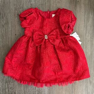 Rare Editions Elegant Red Holiday Baby Dress with Bow